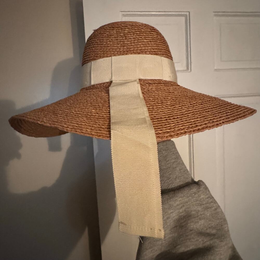 Helen Kaminski Cori Wide Brim Hat Nougat/Cream Raffia Sun Summer - Picture 7 of 16